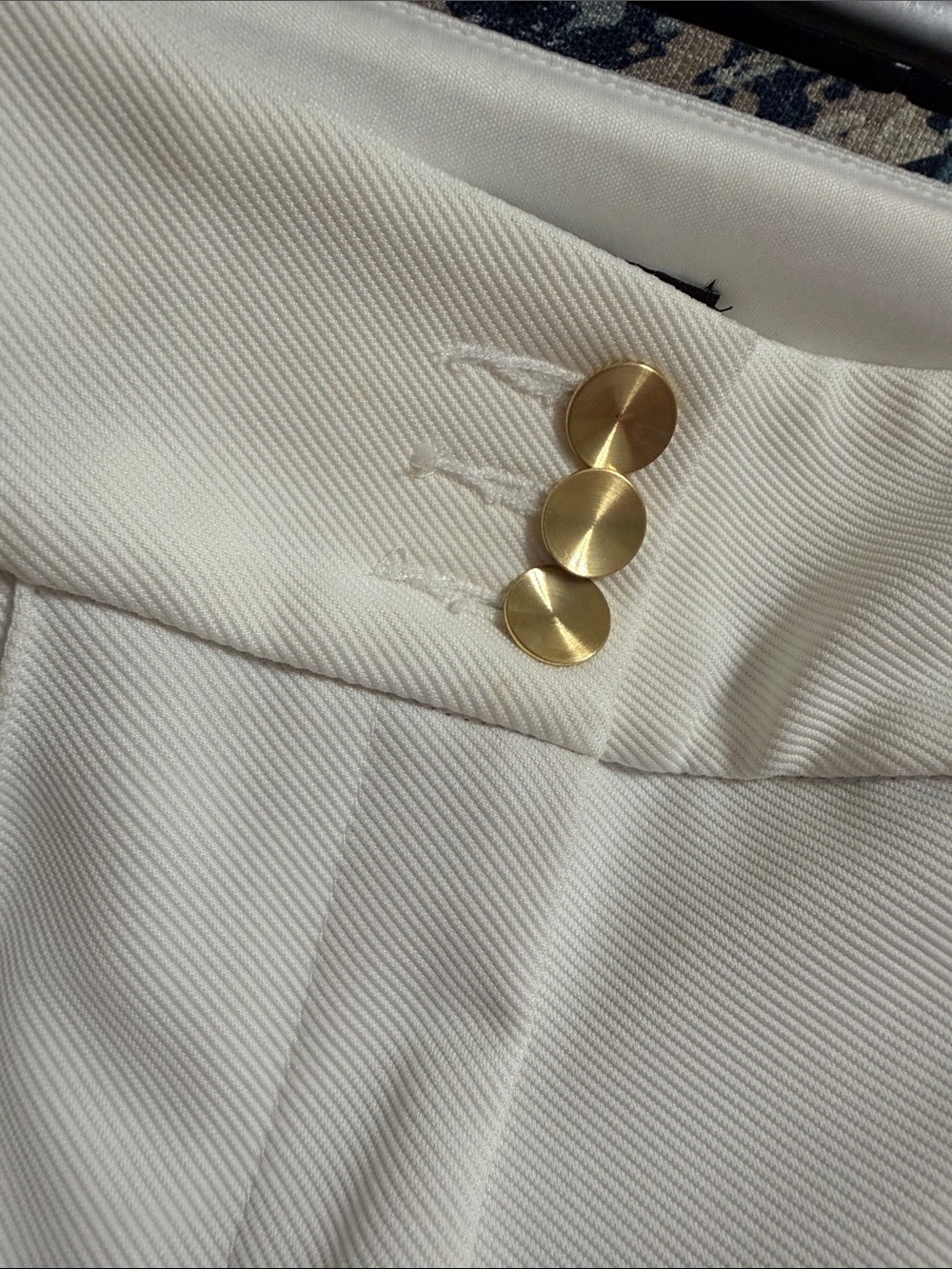 Express Cream High-Waist Wide-Leg Pants with Gold Button Detail - Picture 3 of 6